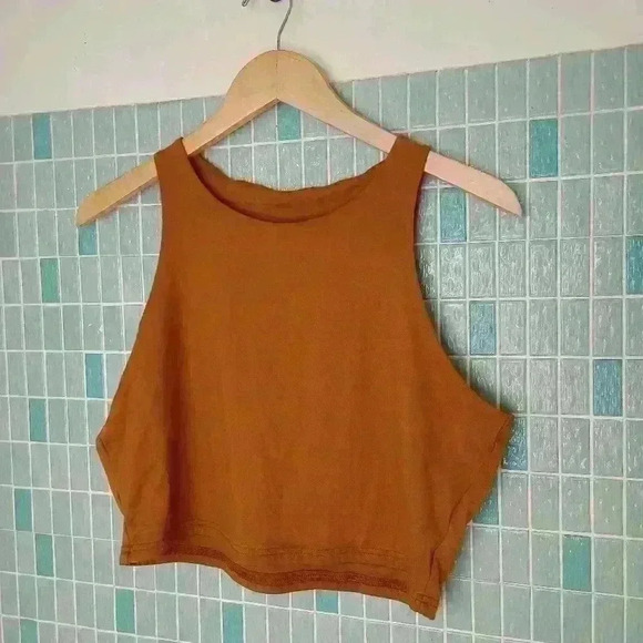 Spandex Blend Sleevelss Crop Tank Top Caramel Brown - Picture 3 of 9